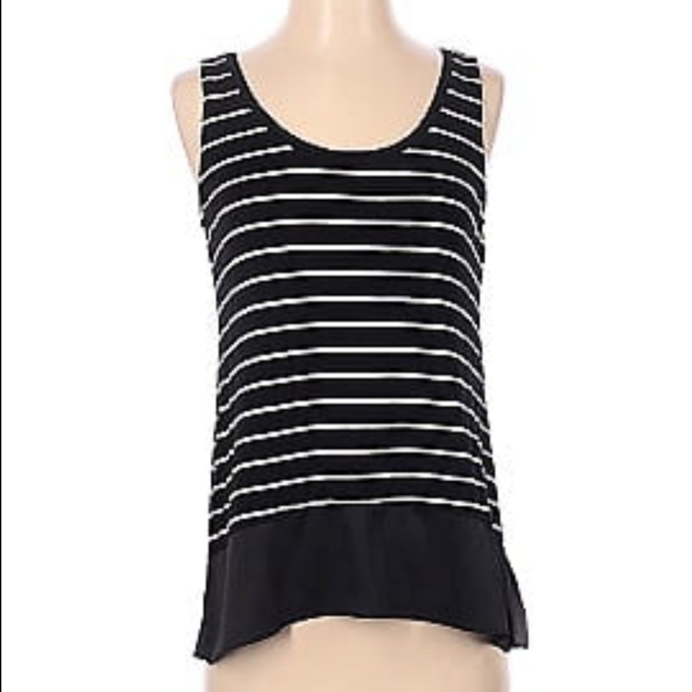 Black and white striped blouse with silk trim